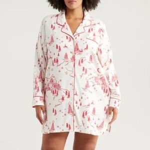NORDSTROM  Cozy Cotton Blend Flannel Nightshirt - Ivory Egret Chateau Toile